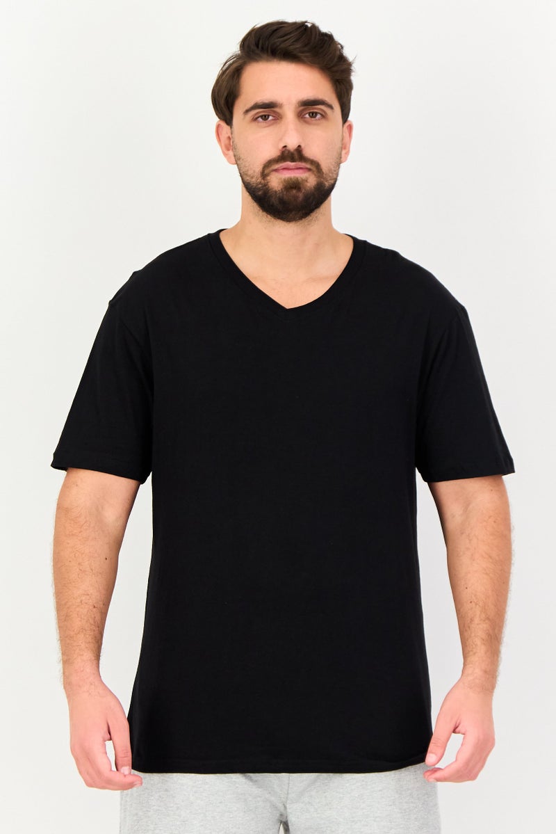 NAUTICA Men 3 Pcs V-Neck Brand Logo Undershirt, Black - Image 1